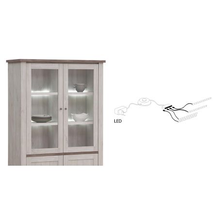 Vitrine 126 cm CALINE en décor bicolore chêne blanc et chêne d'automne