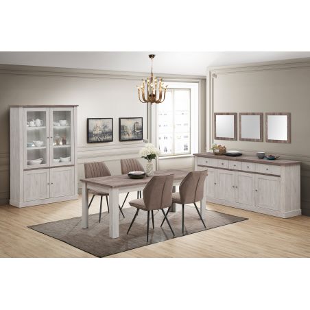 Vitrine 126 cm CALINE en décor bicolore chêne blanc et chêne d'automne