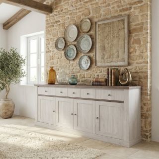 Buffet 220 cm CALINE en décor bicolore chêne blanc et chêne d'automne