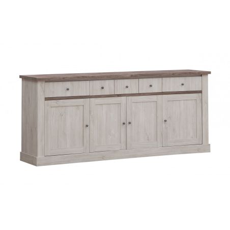 Buffet 220 cm CALINE en décor bicolore chêne blanc et chêne d'automne