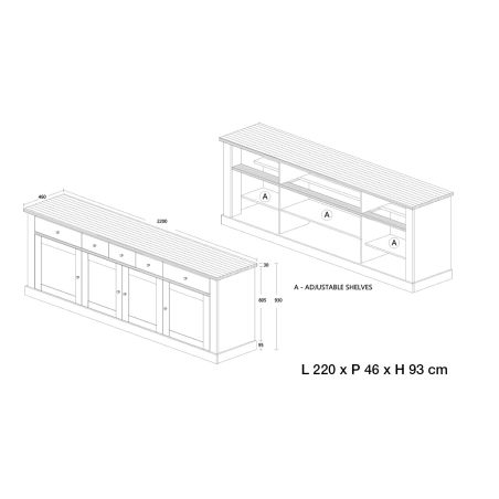 Buffet 220 cm CALINE en décor bicolore chêne blanc et chêne d'automne