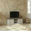 Meuble TV 157 cm CALINE avec 2 portes et 2 niches en décor bicolore