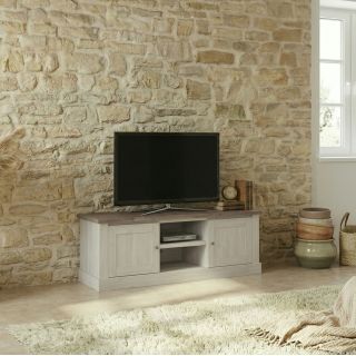 Meuble TV 157 cm CALINE avec 2 portes et 2 niches en décor bicolore