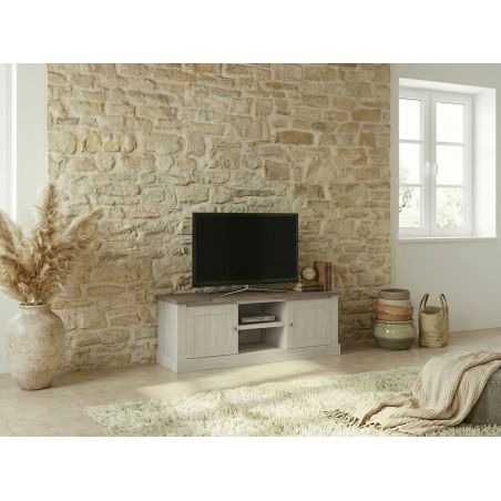 Meuble TV 157 cm CALINE avec 2 portes et 2 niches en décor bicolore