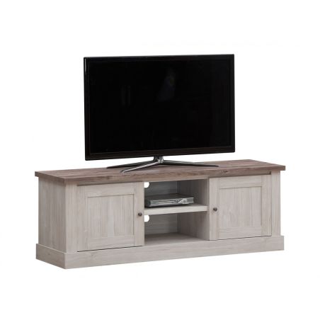 Meuble TV 157 cm CALINE avec 2 portes et 2 niches en décor bicolore