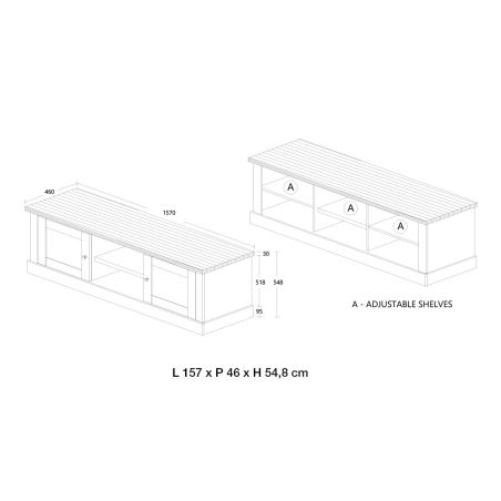 Meuble TV 157 cm CALINE avec 2 portes et 2 niches en décor bicolore