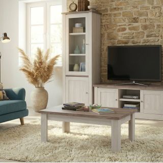 Table basse 120 cm CALINEen décor bicolore chêne blanc et chêne d'automne