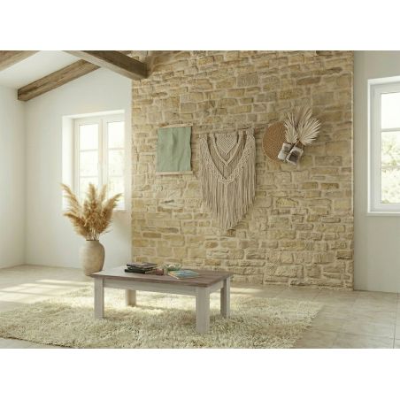 Table basse 120 cm CALINEen décor bicolore chêne blanc et chêne d'automne