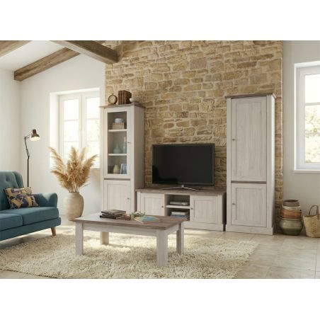Table basse 120 cm CALINEen décor bicolore chêne blanc et chêne d'automne