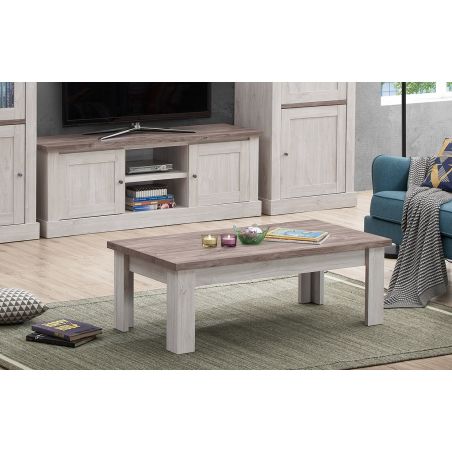 Table basse 120 cm CALINEen décor bicolore chêne blanc et chêne d'automne