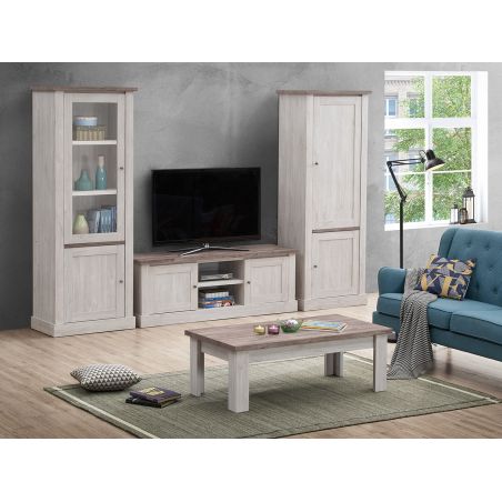 Table basse 120 cm CALINEen décor bicolore chêne blanc et chêne d'automne