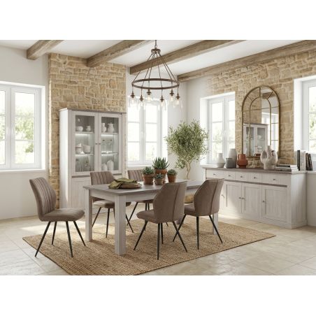 Salle à manger complète CALINE en décor bicolore chêne blanc et chêne d'automne