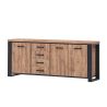 Buffet 3 portes et 4 tiroirs SORELLA en décor chêne industriel combiné à du noir mat
