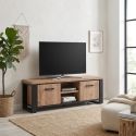 Meuble TV 2 portes SORELLA en décor chêne industriel combiné à du noir mat