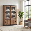 Vitrine ELIOTT de style industriel avec 4 portes coulissantes et éclairage led