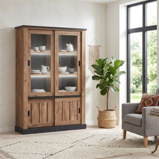 Vitrine ELIOTT de style industriel avec 4 portes coulissantes et éclairage led