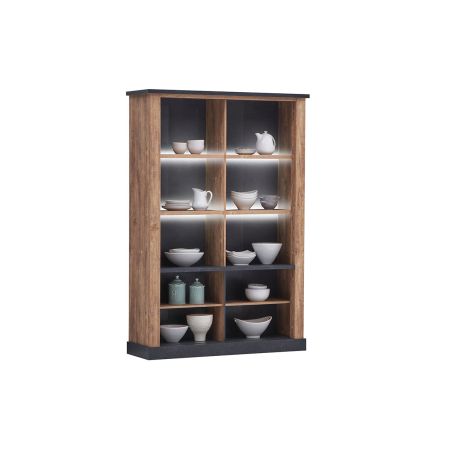 Vitrine ELIOTT de style industriel avec 4 portes coulissantes et éclairage led