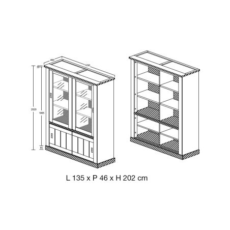 Vitrine ELIOTT de style industriel avec 4 portes coulissantes et éclairage led