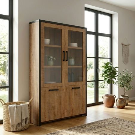 Salle à manger complète DIEGO de style industriel avec vitrine