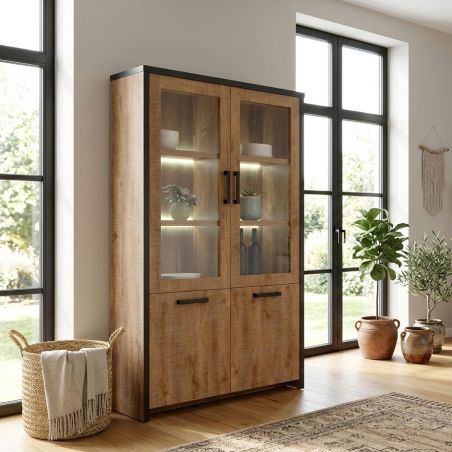 Salle à manger complète DIEGO de style industriel avec vitrine
