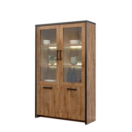 Salle à manger complète DIEGO de style industriel avec vitrine