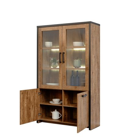 Salle à manger complète DIEGO de style industriel avec vitrine