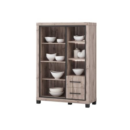 Buffet haut CONSTANCE en décor chêne canada avec éclairageLED