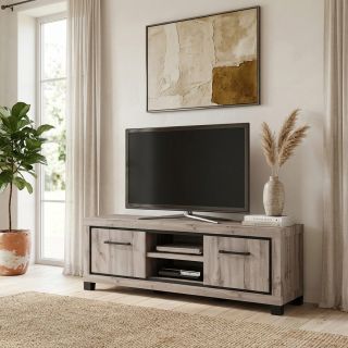 Meuble TV 160 cm CONSTANCE avec 2 portes et 2 niches