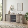 Buffet 225 cm CLEMENCE en décor chêne canada avec accents gris foncé