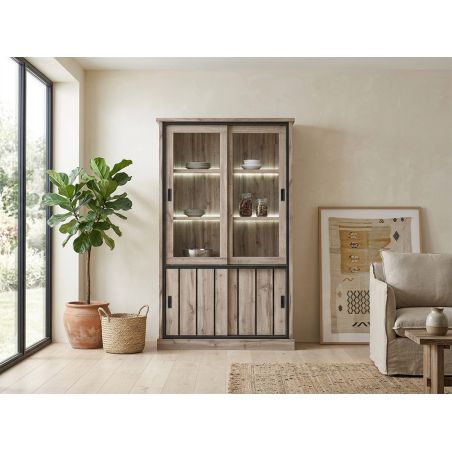 Vitrine CLEMENCE en décor chêne canada avec éclairageLED