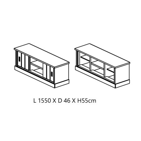 Meuble TV 155 cm CLEMENCE avec 2 porte coulissantes et 2 niches