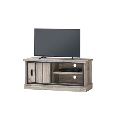 Meuble TV 120 cm CLEMENCE avec 1 porte coulissante et 2 niches