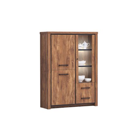 Bar KAMINO de style industriel avec 3 portes et 2 tiroirs et éclairage LED inclus