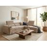 Canapé d'angle en tissu taupe NICOLA avec lit, coffre et porte gobelet