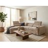 Canapé d'angle en tissu taupe NICOLA avec lit, coffre et porte gobelet