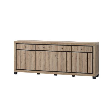 Buffet 224 cm GREGORY en décor chêne estival avec accents gris foncé