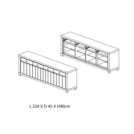 Buffet 224 cm GREGORY en décor chêne estival avec accents gris foncé