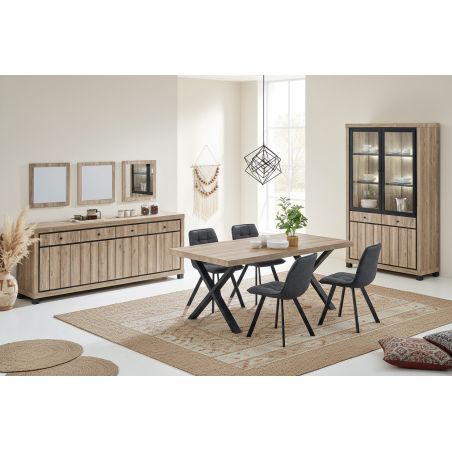 Buffet 224 cm GREGORY en décor chêne estival avec accents gris foncé
