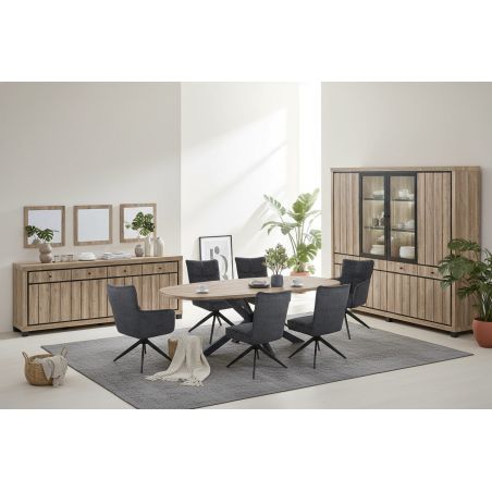 Buffet 224 cm GREGORY en décor chêne estival avec accents gris foncé