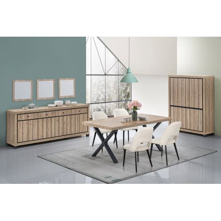 Buffet 224 cm GREGORY en décor chêne estival avec accents gris foncé