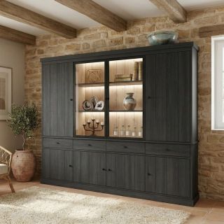 Vaisselier GABRIEL DARK avec 6 portes pleines, 2 porte vitrées et 4 tiroirs