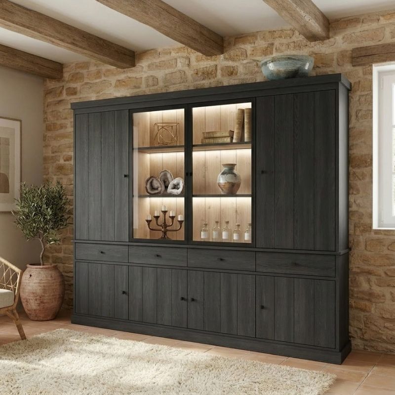 Vaisselier GABRIEL DARK avec 6 portes pleines, 2 porte vitrées et 4 tiroirs