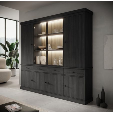 Vaisselier GABRIEL DARK avec 6 portes pleines, 2 porte vitrées et 4 tiroirs