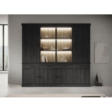 Vaisselier GABRIEL DARK avec 6 portes pleines, 2 porte vitrées et 4 tiroirs