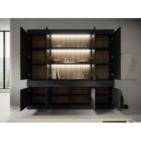 Vaisselier GABRIEL DARK avec 6 portes pleines, 2 porte vitrées et 4 tiroirs