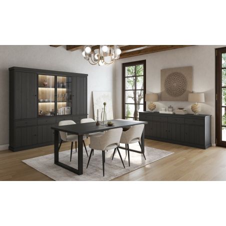 Vaisselier GABRIEL DARK avec 6 portes pleines, 2 porte vitrées et 4 tiroirs