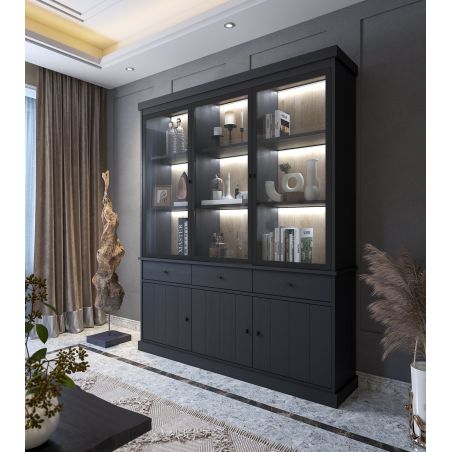 Vaisselier 3 portes vitrées GABRIEL DARK en décor chêne noir