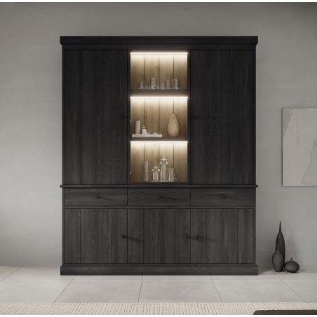 Vaisselier GABRIEL DARK avec 5 portes pleines, 1 porte vitrée et 3 tiroirs