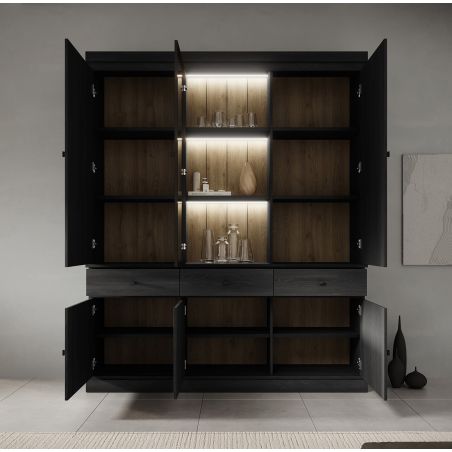 Vaisselier GABRIEL DARK avec 5 portes pleines, 1 porte vitrée et 3 tiroirs