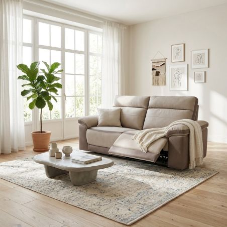 Canapé 3 places en tissu bicolore 206 cm SUSY avec 2 relax électriques